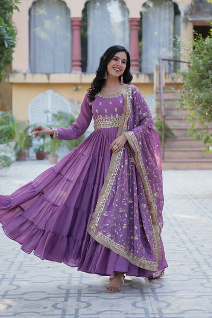 WEDDING SPECIAL STAR GEORGETTE ZARI SEQUINS EMBROIDERED GOWN WITH DUPATTA (WD117)