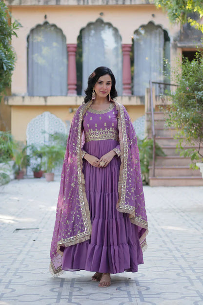 WEDDING SPECIAL STAR GEORGETTE ZARI SEQUINS EMBROIDERED GOWN WITH DUPATTA (WD56)