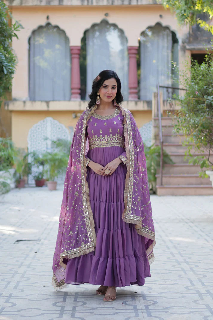 WEDDING SPECIAL STAR GEORGETTE ZARI SEQUINS EMBROIDERED GOWN WITH DUPATTA (WD117)