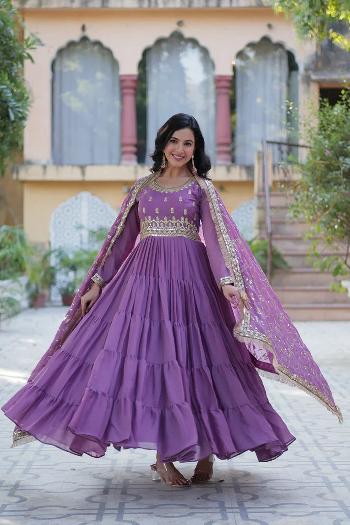 WEDDING SPECIAL STAR GEORGETTE ZARI SEQUINS EMBROIDERED GOWN WITH DUPATTA (WD56)