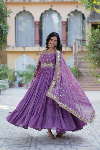 WEDDING SPECIAL STAR GEORGETTE ZARI SEQUINS EMBROIDERED GOWN WITH DUPATTA (WD117)