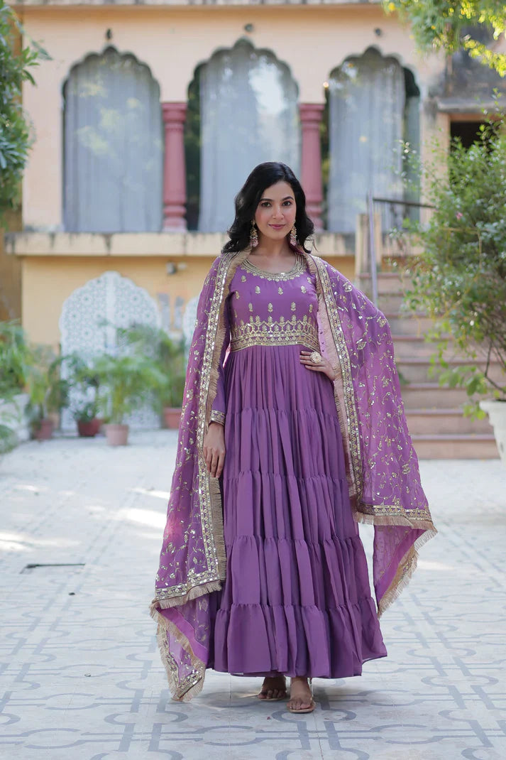 WEDDING SPECIAL STAR GEORGETTE ZARI SEQUINS EMBROIDERED GOWN WITH DUPATTA (WD117)