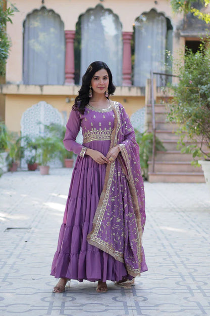 WEDDING SPECIAL STAR GEORGETTE ZARI SEQUINS EMBROIDERED GOWN WITH DUPATTA (WD117)