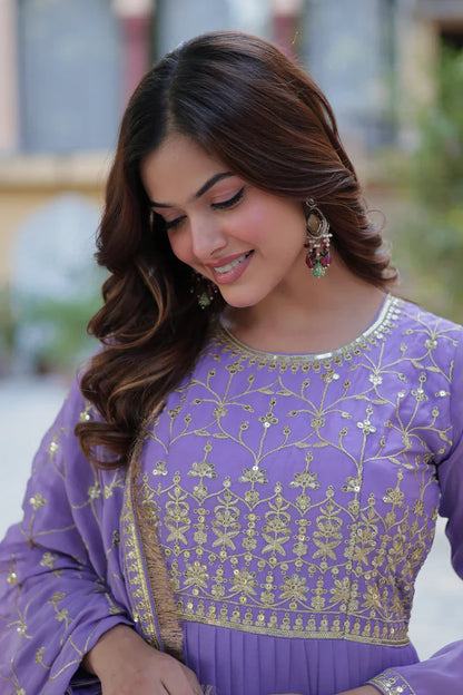 WEDDING SPECIAL STAR GEORGETTE ZARI SEQUINS EMBROIDERED GOWN WITH DUPATTA (WD117) (01)