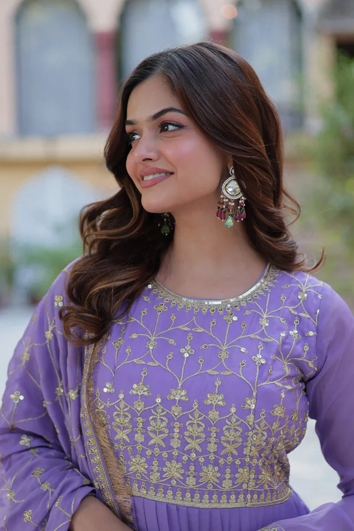 WEDDING SPECIAL STAR GEORGETTE ZARI SEQUINS EMBROIDERED GOWN WITH DUPATTA (WD56) (01)