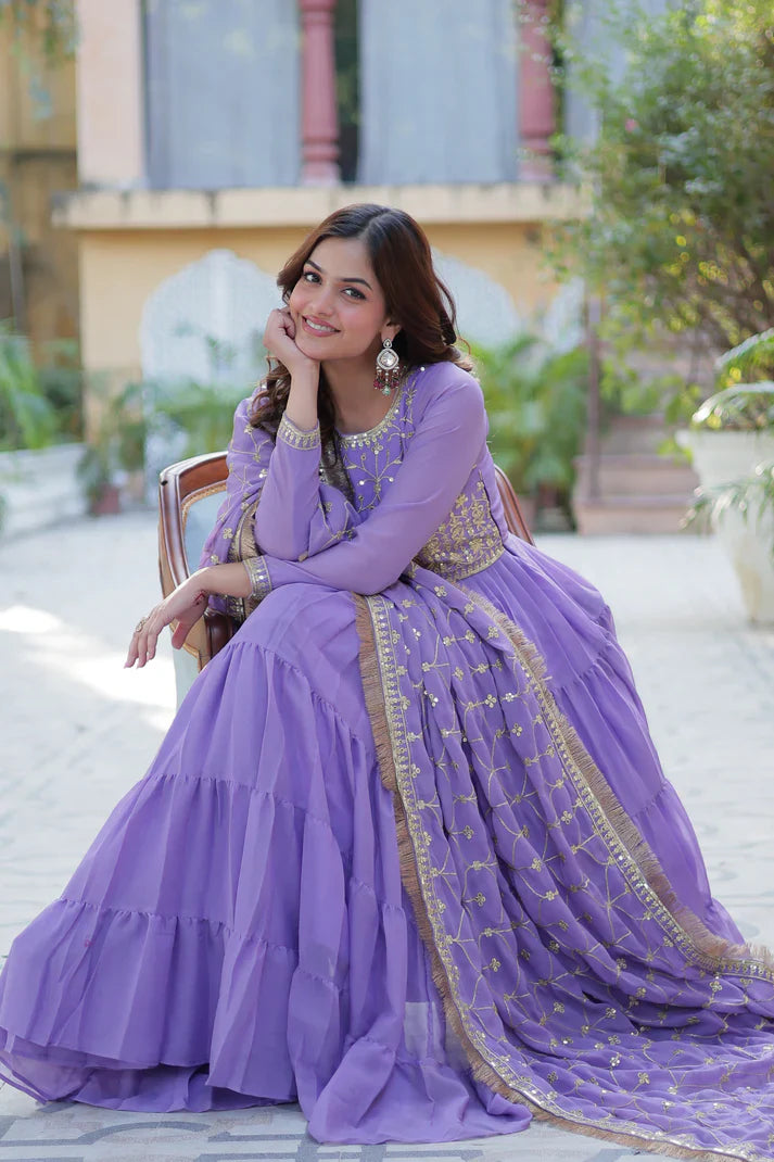 WEDDING SPECIAL STAR GEORGETTE ZARI SEQUINS EMBROIDERED GOWN WITH DUPATTA (WD56) (01)
