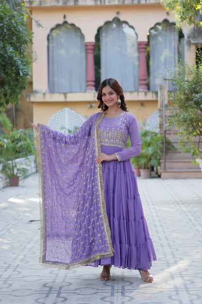 WEDDING SPECIAL STAR GEORGETTE ZARI SEQUINS EMBROIDERED GOWN WITH DUPATTA (WD117) (01)