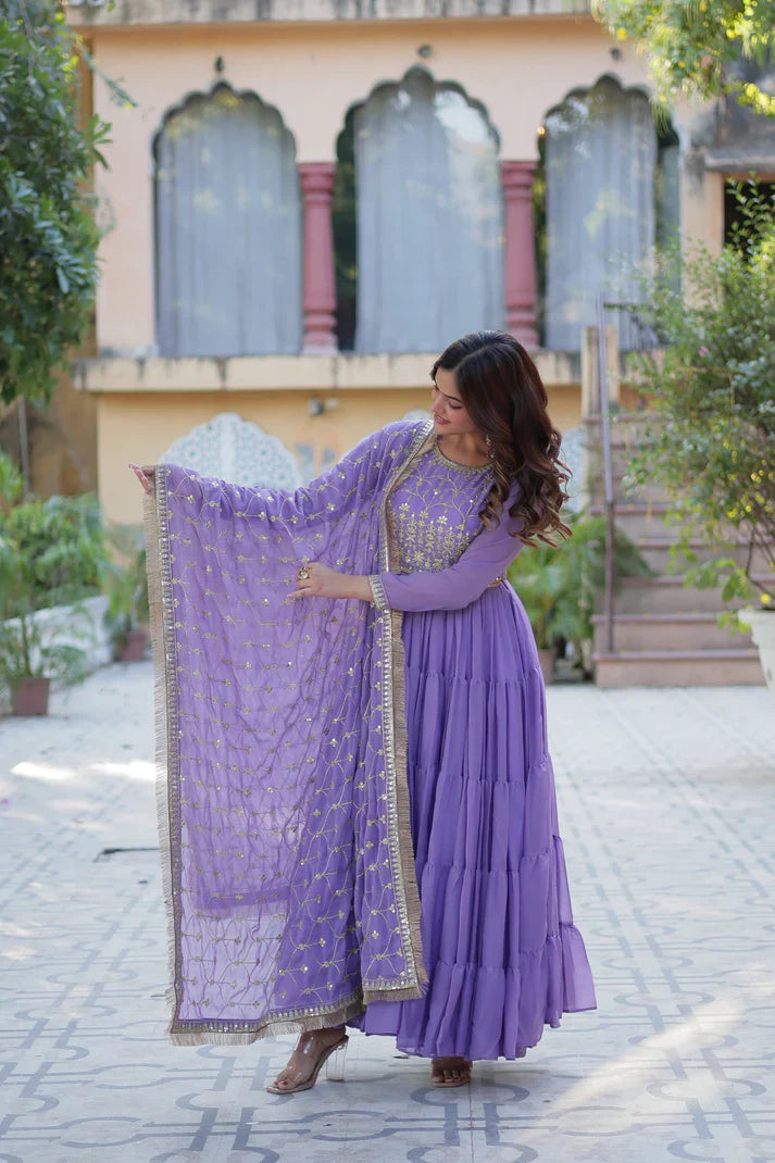WEDDING SPECIAL STAR GEORGETTE ZARI SEQUINS EMBROIDERED GOWN WITH DUPATTA (WD117) (01)
