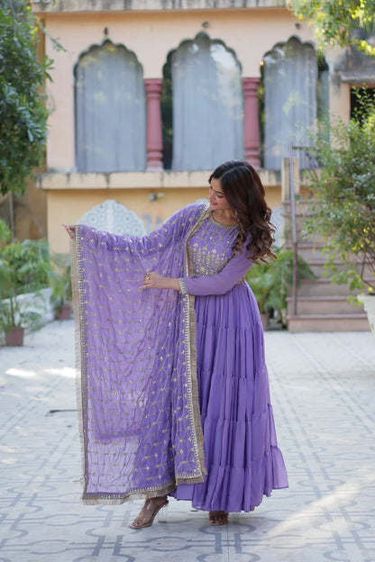 WEDDING SPECIAL STAR GEORGETTE ZARI SEQUINS EMBROIDERED GOWN WITH DUPATTA (WD117) (01)