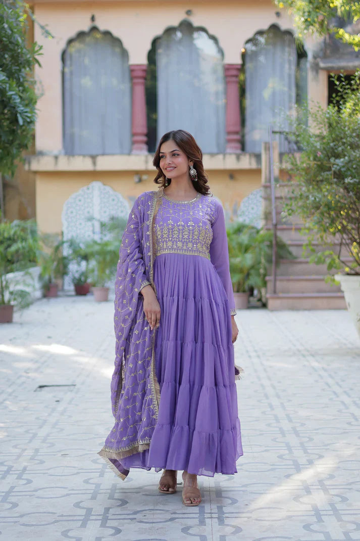 WEDDING SPECIAL STAR GEORGETTE ZARI SEQUINS EMBROIDERED GOWN WITH DUPATTA (WD117) (01)