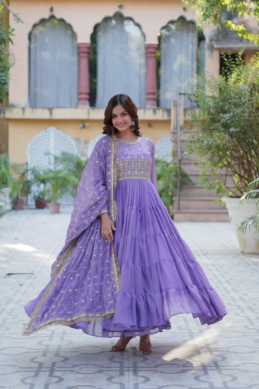 WEDDING SPECIAL STAR GEORGETTE ZARI SEQUINS EMBROIDERED GOWN WITH DUPATTA (WD117) (01)