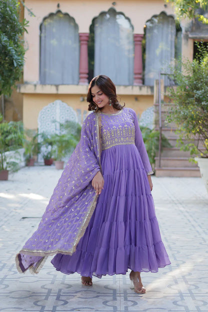 WEDDING SPECIAL STAR GEORGETTE ZARI SEQUINS EMBROIDERED GOWN WITH DUPATTA (WD117) (01)