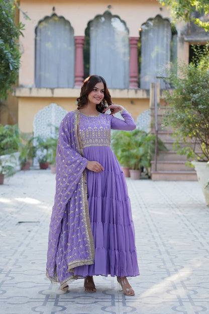 WEDDING SPECIAL STAR GEORGETTE ZARI SEQUINS EMBROIDERED GOWN WITH DUPATTA (WD117) (01)