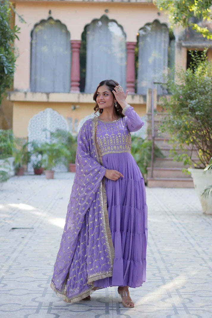 WEDDING SPECIAL STAR GEORGETTE ZARI SEQUINS EMBROIDERED GOWN WITH DUPATTA (WD56) (01)