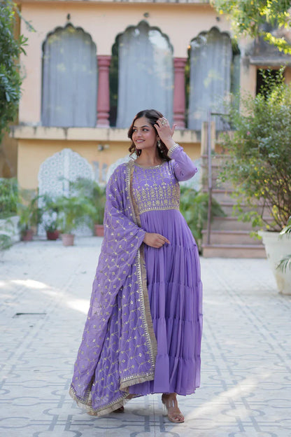 WEDDING SPECIAL STAR GEORGETTE ZARI SEQUINS EMBROIDERED GOWN WITH DUPATTA (WD117) (01)