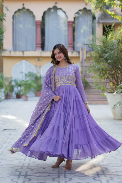 WEDDING SPECIAL STAR GEORGETTE ZARI SEQUINS EMBROIDERED GOWN WITH DUPATTA (WD117) (01)
