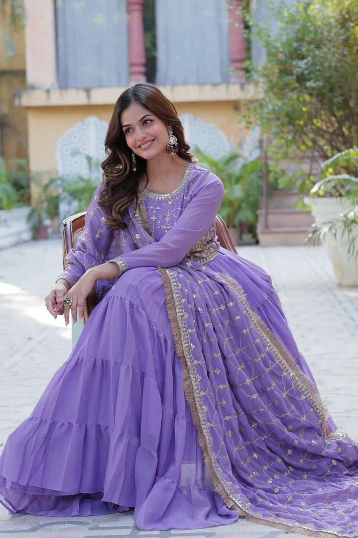 WEDDING SPECIAL STAR GEORGETTE ZARI SEQUINS EMBROIDERED GOWN WITH DUPATTA (WD117) (01)