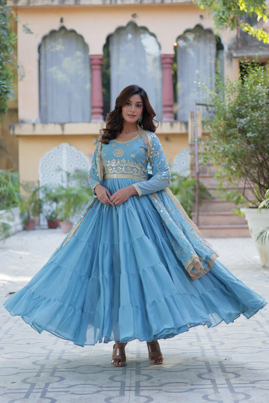 WEDDING SPECIAL STAR GEORGETTE ZARI SEQUINS EMBROIDERED GOWN WITH DUPATTA (WD117) (02)