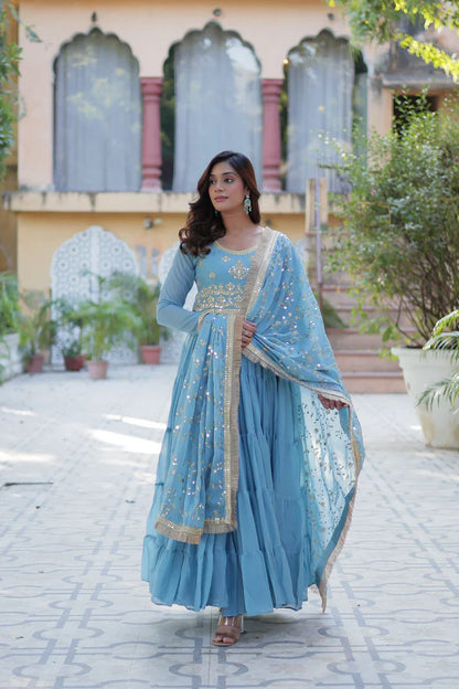 WEDDING SPECIAL STAR GEORGETTE ZARI SEQUINS EMBROIDERED GOWN WITH DUPATTA (WD56) (02)