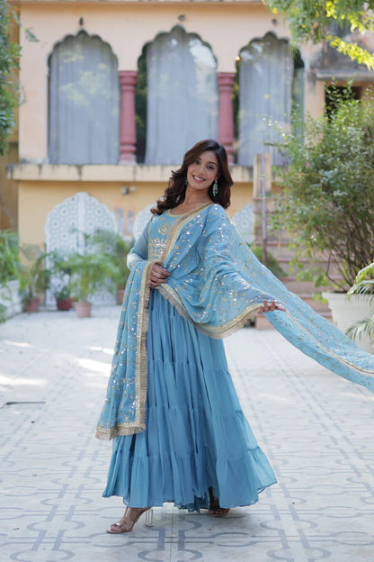 WEDDING SPECIAL STAR GEORGETTE ZARI SEQUINS EMBROIDERED GOWN WITH DUPATTA (WD117) (02)
