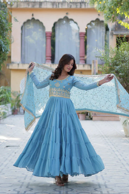 WEDDING SPECIAL STAR GEORGETTE ZARI SEQUINS EMBROIDERED GOWN WITH DUPATTA (WD117) (02)