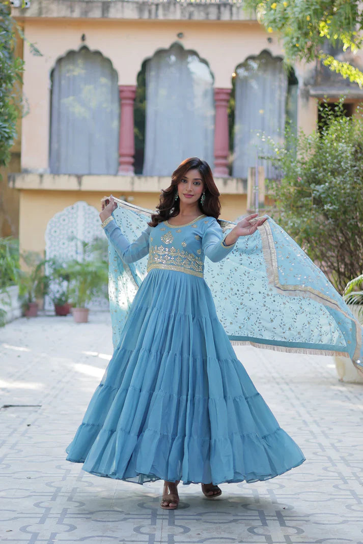 WEDDING SPECIAL STAR GEORGETTE ZARI SEQUINS EMBROIDERED GOWN WITH DUPATTA (WD117) (02)