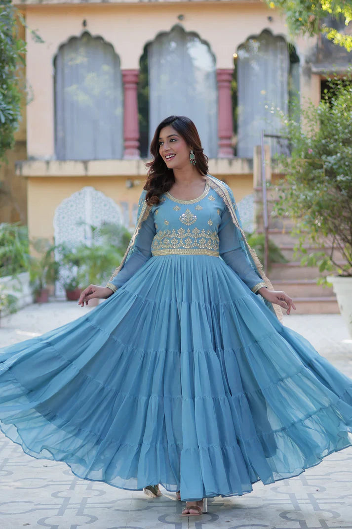 WEDDING SPECIAL STAR GEORGETTE ZARI SEQUINS EMBROIDERED GOWN WITH DUPATTA (WD117) (02)