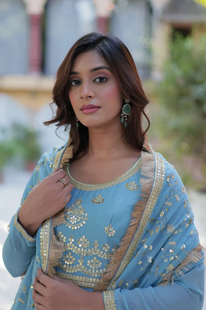 WEDDING SPECIAL STAR GEORGETTE ZARI SEQUINS EMBROIDERED GOWN WITH DUPATTA (WD117) (02)