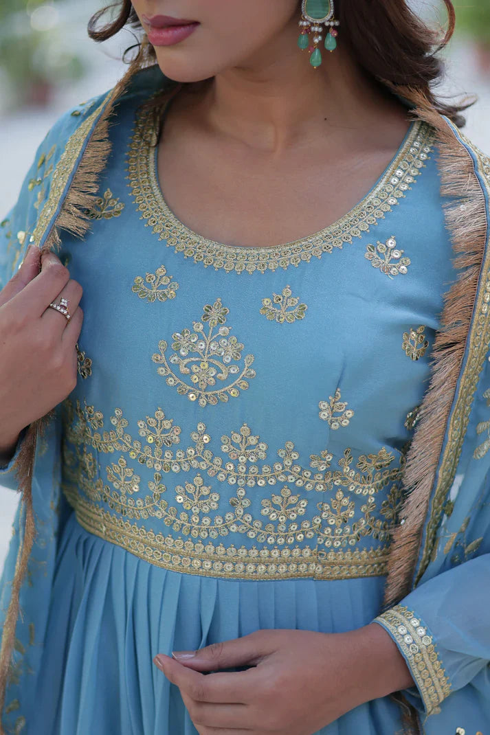 WEDDING SPECIAL STAR GEORGETTE ZARI SEQUINS EMBROIDERED GOWN WITH DUPATTA (WD117) (02)