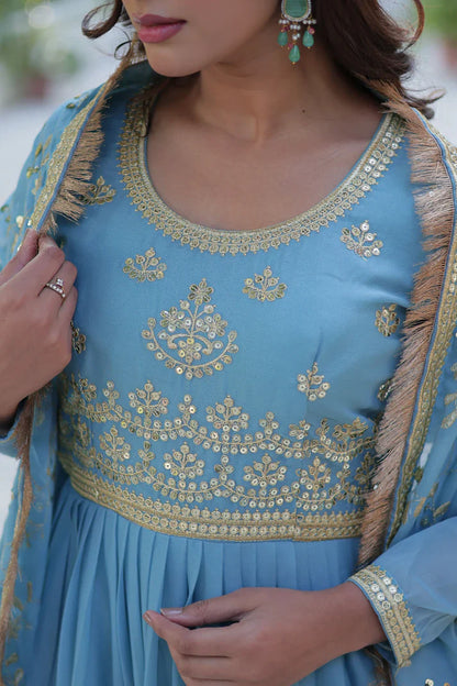 WEDDING SPECIAL STAR GEORGETTE ZARI SEQUINS EMBROIDERED GOWN WITH DUPATTA (WD117) (02)