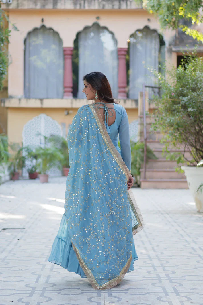 WEDDING SPECIAL STAR GEORGETTE ZARI SEQUINS EMBROIDERED GOWN WITH DUPATTA (WD117) (02)
