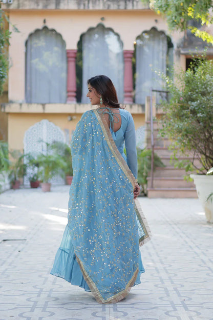 WEDDING SPECIAL STAR GEORGETTE ZARI SEQUINS EMBROIDERED GOWN WITH DUPATTA (WD117) (02)