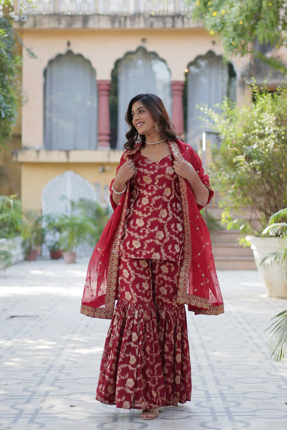 WEDDING SPECIAL VISCOSE GEORGETTE JACQUARD GHARARA SET WITH DUPATTA(WD120)