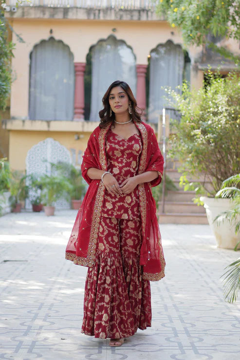 WEDDING SPECIAL VISCOSE GEORGETTE JACQUARD GHARARA SET WITH DUPATTA(WD120)