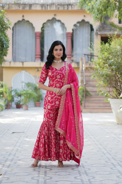 WEDDING SPECIAL VISCOSE GEORGETTE JACQUARD GHARARA SET WITH DUPATTA(WD120) (01)