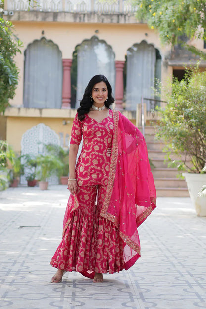 WEDDING SPECIAL VISCOSE GEORGETTE JACQUARD GHARARA SET WITH DUPATTA(WD120) (01)