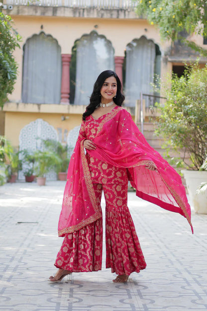 WEDDING SPECIAL VISCOSE GEORGETTE JACQUARD GHARARA SET WITH DUPATTA(WD120) (01)