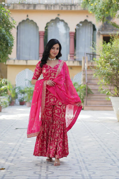 WEDDING SPECIAL VISCOSE GEORGETTE JACQUARD GHARARA SET WITH DUPATTA(WD120) (01)