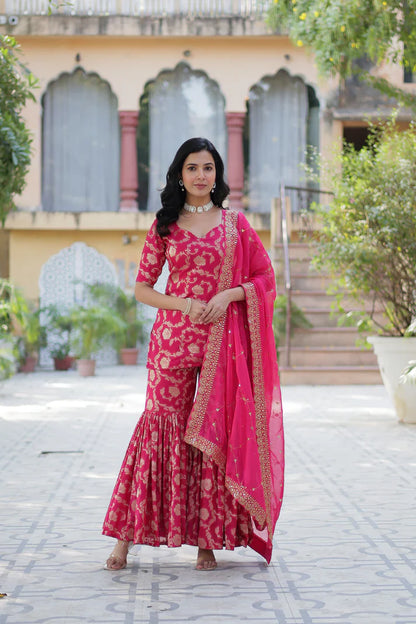 WEDDING SPECIAL VISCOSE GEORGETTE JACQUARD GHARARA SET WITH DUPATTA(WD120) (01)