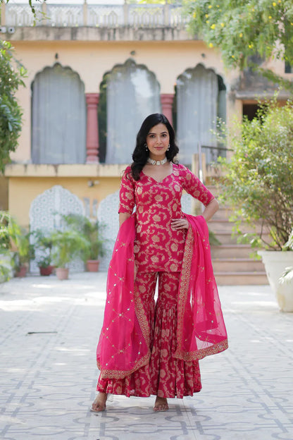 WEDDING SPECIAL VISCOSE GEORGETTE JACQUARD GHARARA SET WITH DUPATTA(WD120) (01)