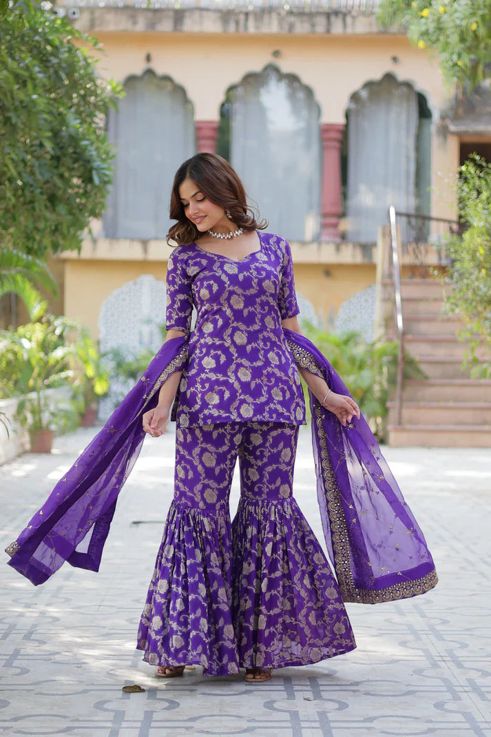 WEDDING SPECIAL VISCOSE GEORGETTE JACQUARD GHARARA SET WITH DUPATTA(WD120) (02)