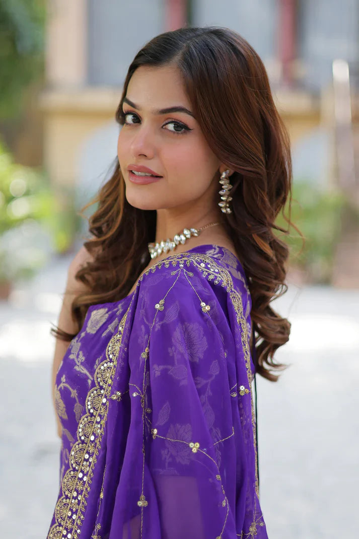 WEDDING SPECIAL VISCOSE GEORGETTE JACQUARD GHARARA SET WITH DUPATTA(WD120) (02)