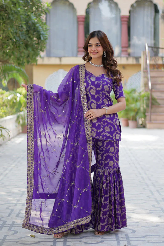 WEDDING SPECIAL VISCOSE GEORGETTE JACQUARD GHARARA SET WITH DUPATTA(WD120) (02)
