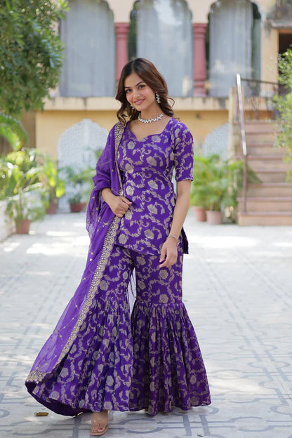 WEDDING SPECIAL VISCOSE GEORGETTE JACQUARD GHARARA SET WITH DUPATTA(WD120) (02)
