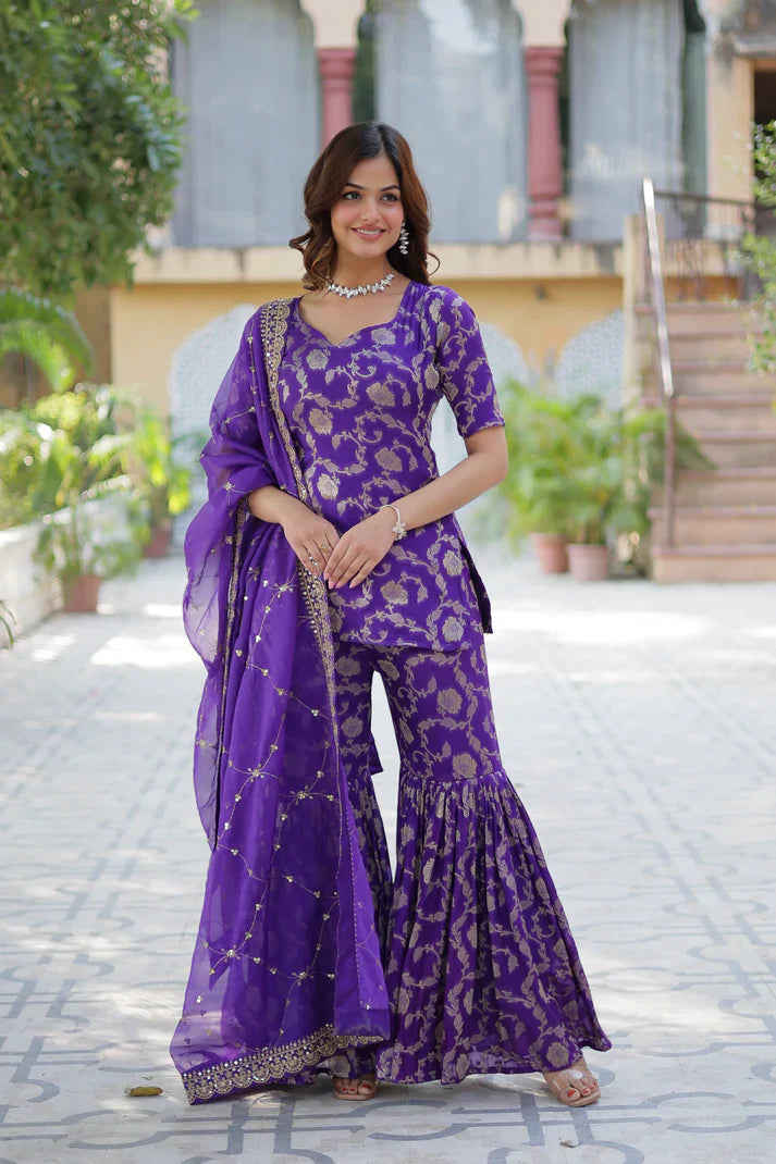 WEDDING SPECIAL VISCOSE GEORGETTE JACQUARD GHARARA SET WITH DUPATTA(WD120) (02)