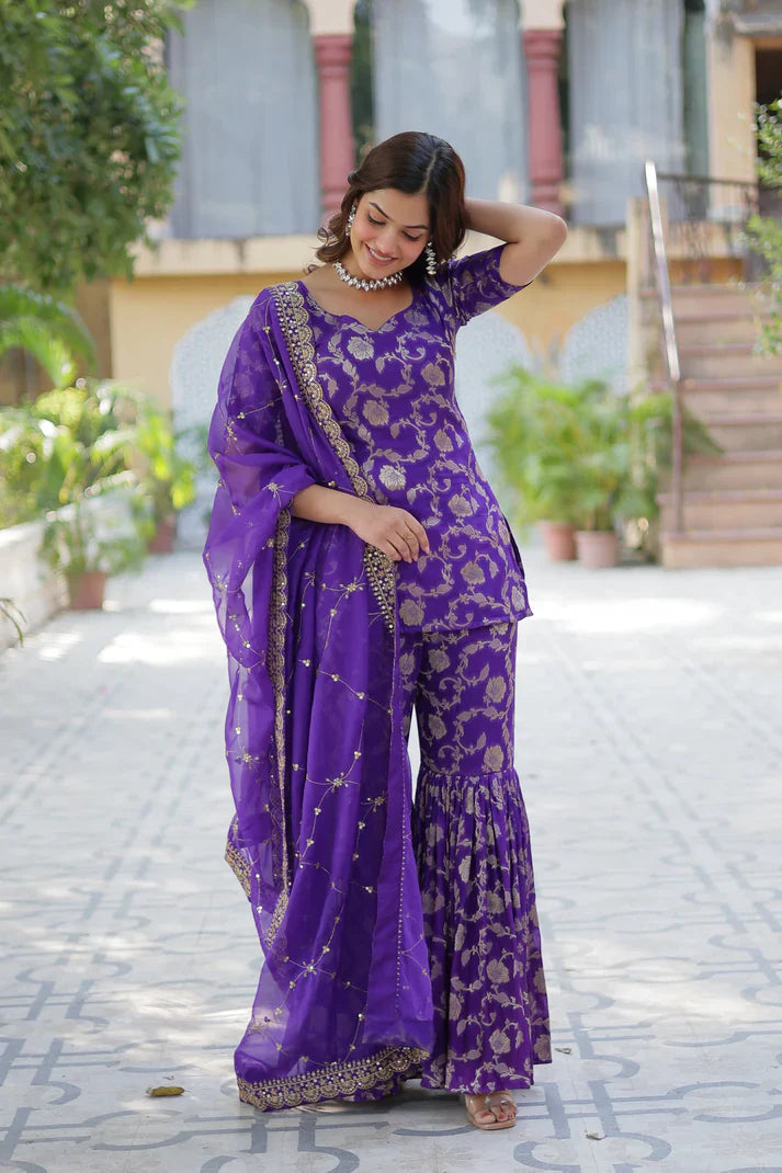 WEDDING SPECIAL VISCOSE GEORGETTE JACQUARD GHARARA SET WITH DUPATTA(WD120) (02)