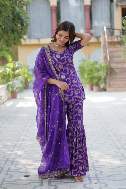 WEDDING SPECIAL VISCOSE GEORGETTE JACQUARD GHARARA SET WITH DUPATTA(WD120) (02)