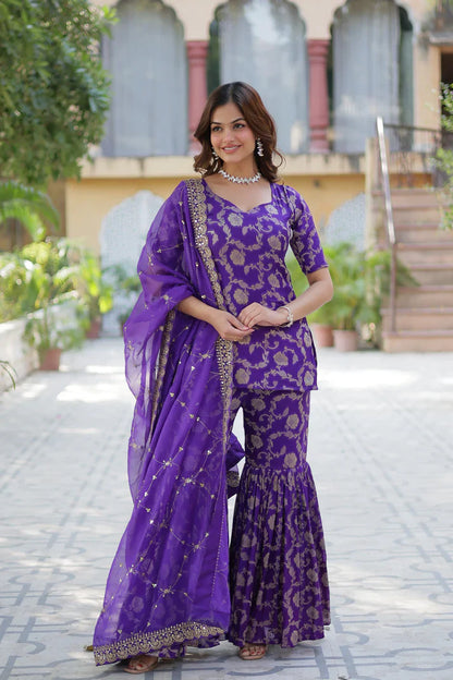 WEDDING SPECIAL VISCOSE GEORGETTE JACQUARD GHARARA SET WITH DUPATTA(WD120) (02)