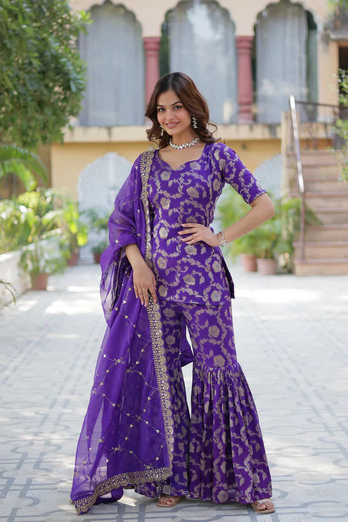 WEDDING SPECIAL VISCOSE GEORGETTE JACQUARD GHARARA SET WITH DUPATTA(WD120) (02)