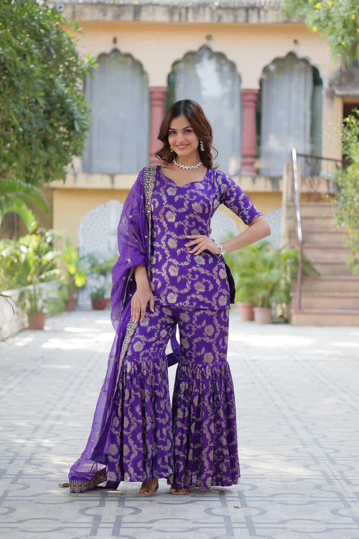 WEDDING SPECIAL VISCOSE GEORGETTE JACQUARD GHARARA SET WITH DUPATTA(WD120) (02)